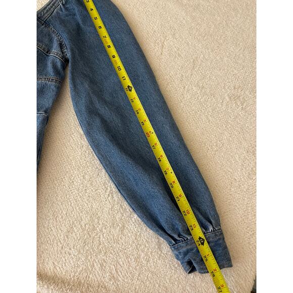 Future Collection Women's Puff Sleeve Square Neck 70s Bohemian Denim Dress 0 - Picture 16 of 16